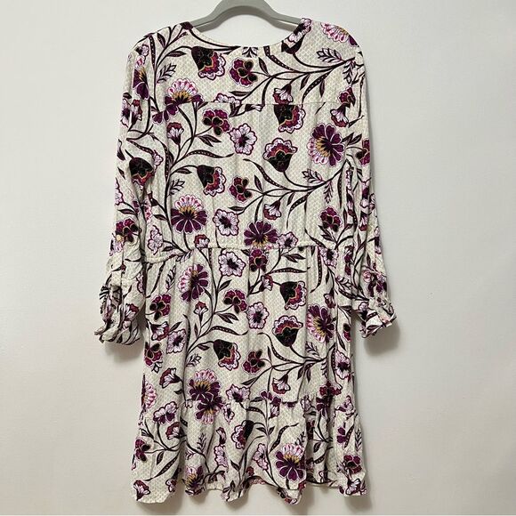 Loft Womens Floral Dress Size XL Cream Purple Long Sleeve Dressy Romantic Spring - Picture 6 of 10